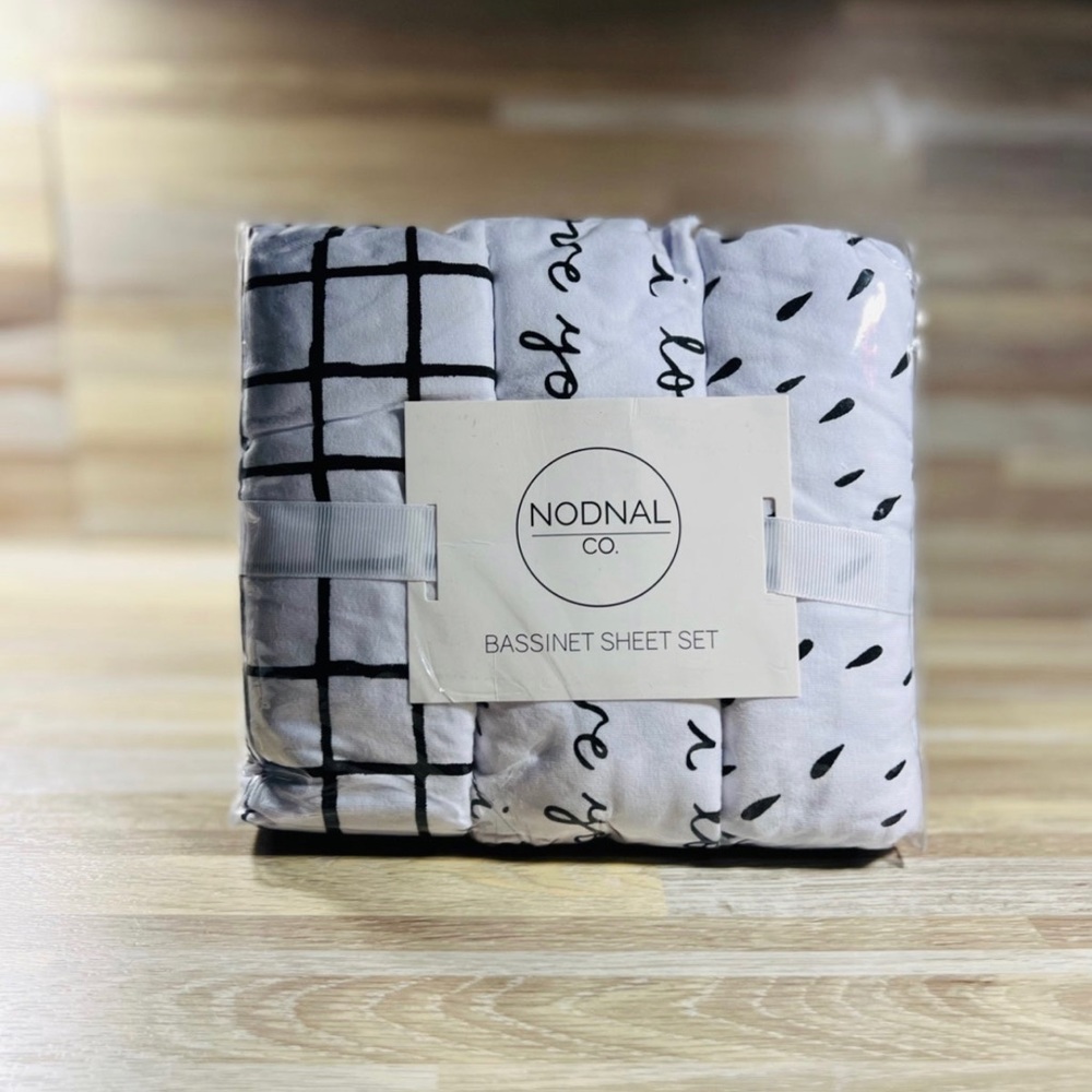 NODNAL CO. 3 Fitted Bassinet Sheets Black/White Set for Baby Girl/Boy